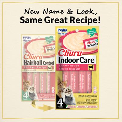 Show full view: Inaba Churu Indoor Care Chicken Recipe Creamy Puree Grain-Free Lickable Cat Treats, 0.5-oz tube, 4 count slide 4 of 11
