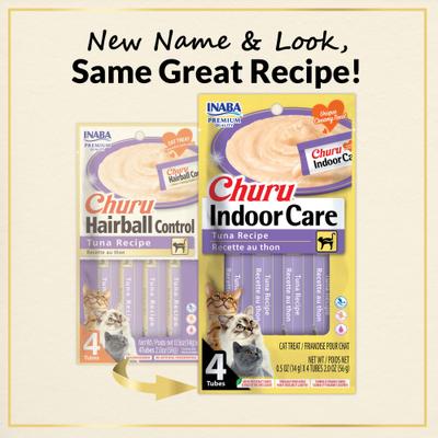 Show full view: Inaba Churu Indoor Care Tuna Recipe Creamy Puree Grain-Free Lickable Cat Treats, 0.5-oz tube, 4 count slide 4 of 11