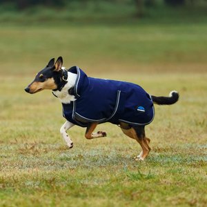 WeatherBeeta ComFiTec 1200D Deluxe Waterproof Dog Coat, Navy/Gray/White, 26-in