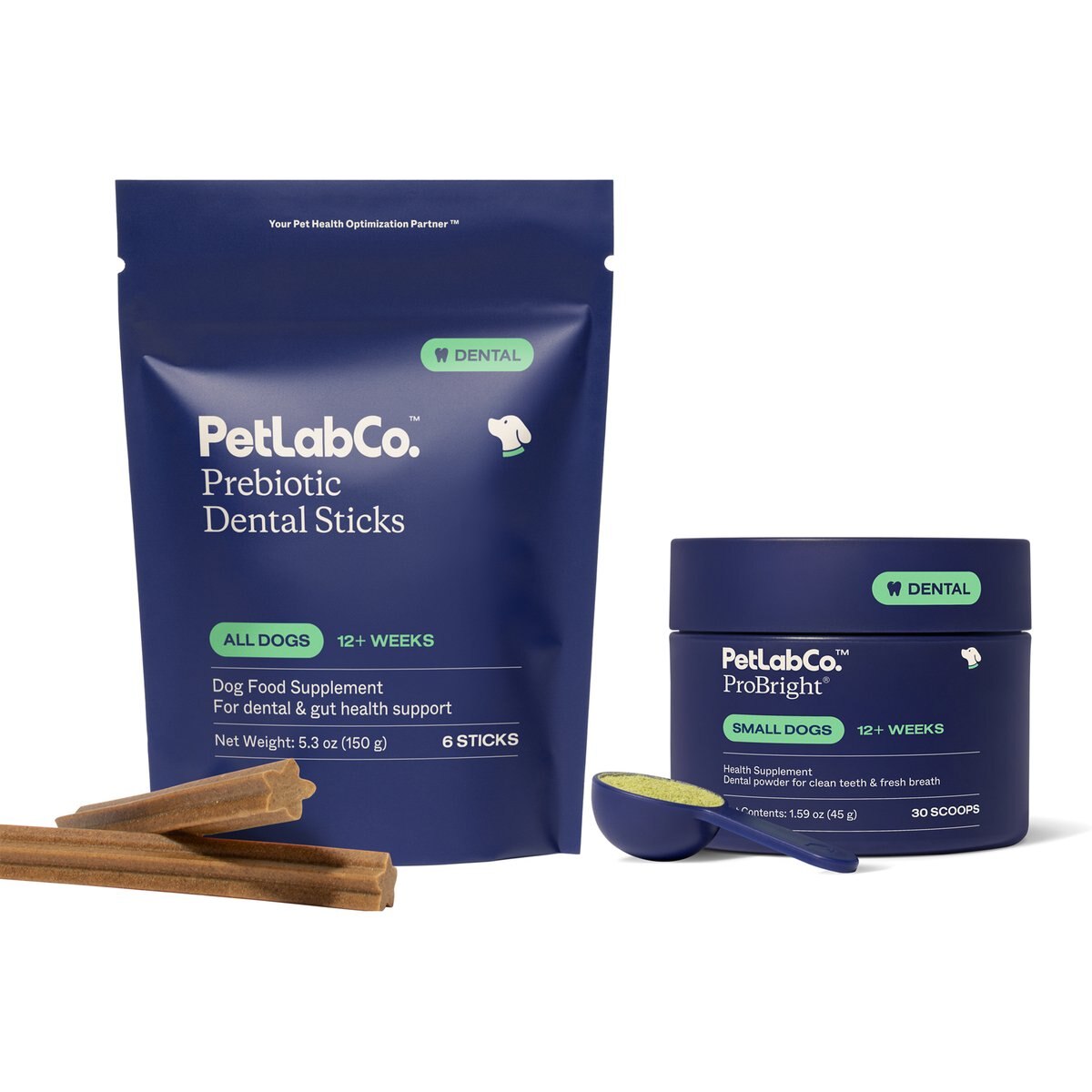 PetLabCo. ProBright Dental Powder for Small Dogs + Prebiotic Dental Sticks