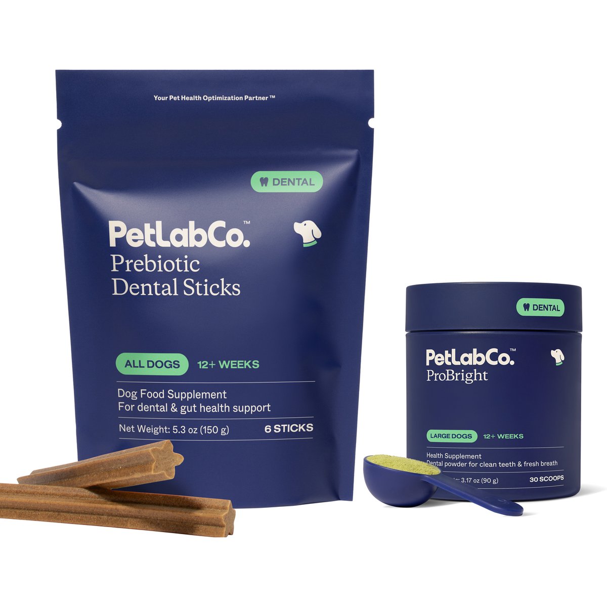 PetLabCo. ProBright Dental Powder for Large Dogs + Prebiotic Dental Sticks