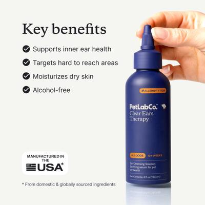 Show full view: PetLab Co. Clear Ears Therapy Cat & Dog Ear Cleaning Solution, 4-fl oz bottle, 4-fl oz bottle slide 4 of 9