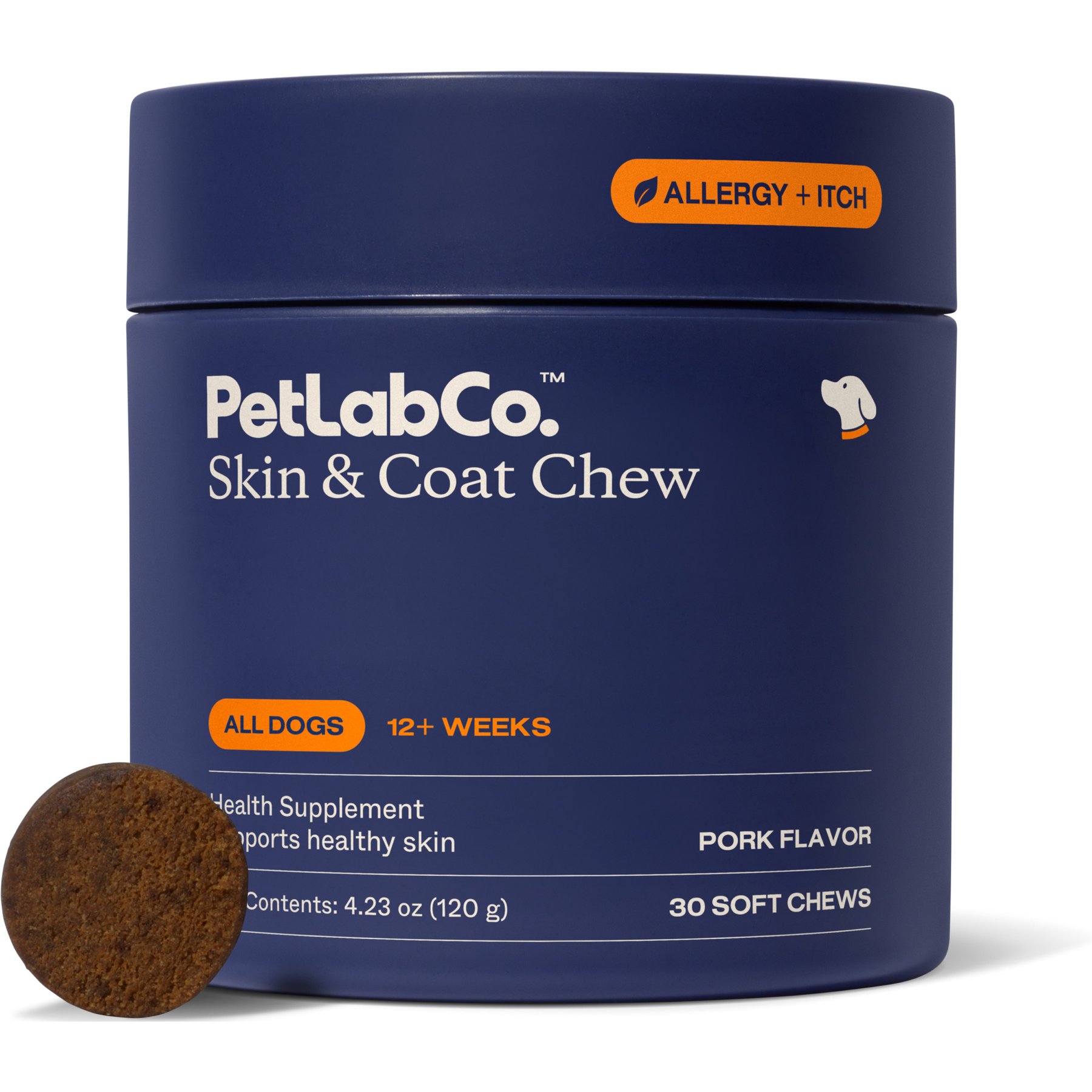 PetLabCo. Pork Flavored Soft Chew Skin & Coat Supplement for Dogs, 30 count