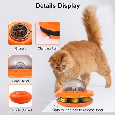 Show full view: Shele UFO Electronic Remote Control Treat Dispensing Cat Toy, Orange, 7.9 x 7.9 x 5.1-in slide 6 of 10