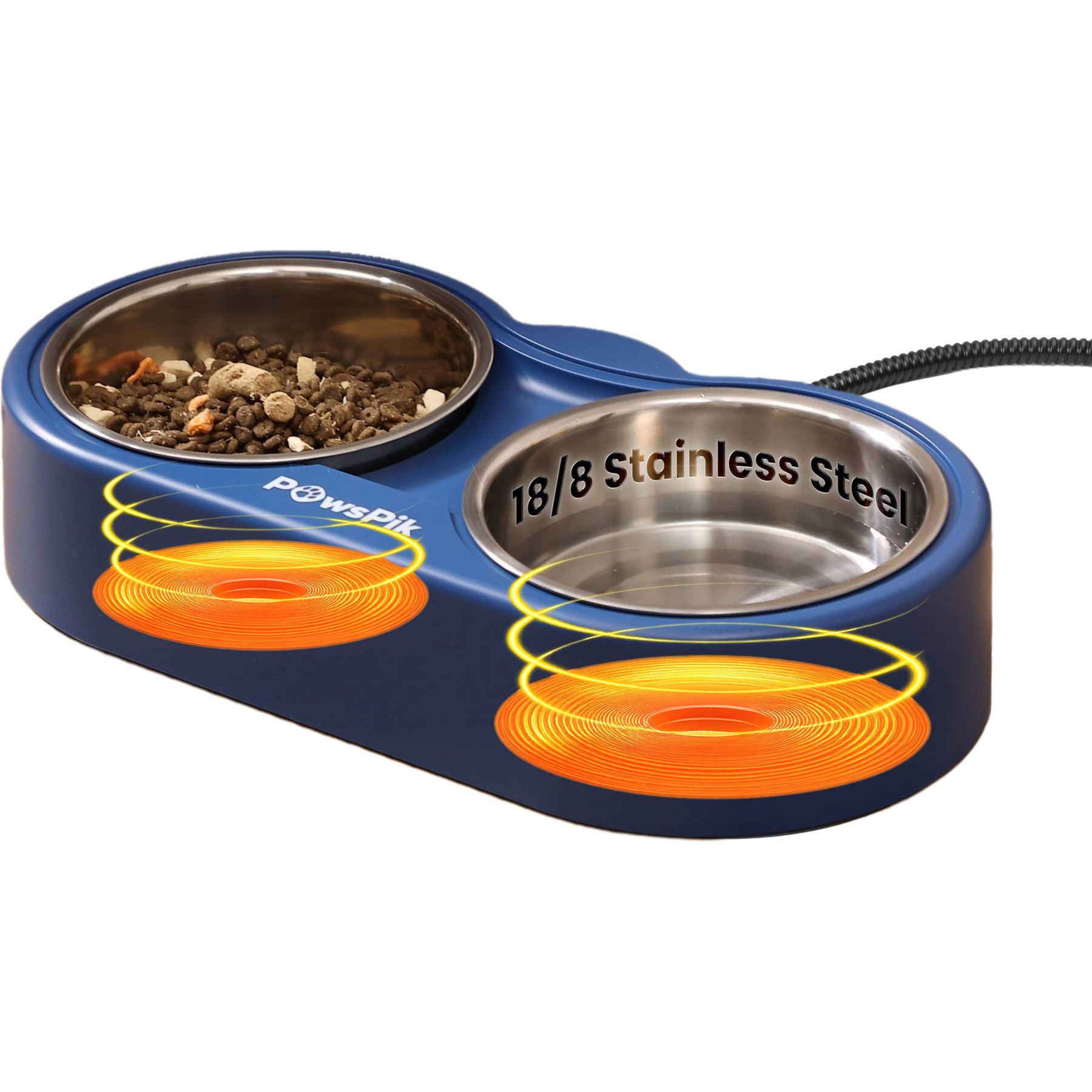 PawsPik Heated 18/8 Stainless Steel Outdoor Cat Bowl, Blue, 3 cups