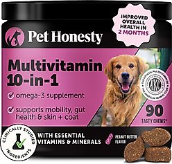 Pet Honesty Multivitamin 10-in-1 Peanut Butter Flavored Chews, Glucosamine, Omega 3 Vitamins for Dogs, 90 count
