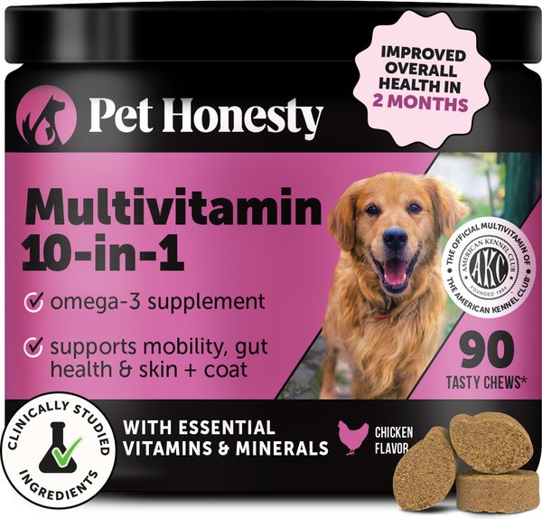 Show full view: Pet Honesty Multivitamin 10-in-1 Chicken Flavor Glucosamine, Omega-3 Vitamins for Dogs, 90 count slide 1 of 12