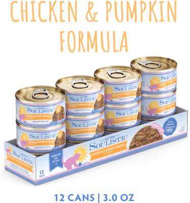 Show full view: Soulistic Kitten Chicken & Pumpkin Formula in Gravy Wet Cat Food, 3-oz can, case of 12 slide 3 of 11