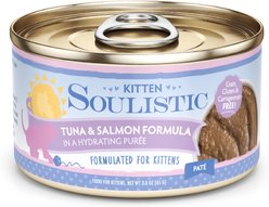 Soulistic Kitten Tuna & Salmon Formula in Hydrating Purée Wet Cat Food, 3-oz can, case of 12