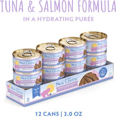 Show full view: Soulistic Kitten Tuna & Salmon Formula in Hydrating Purée Wet Cat Food, 3-oz can, case of 12 slide 3 of 11