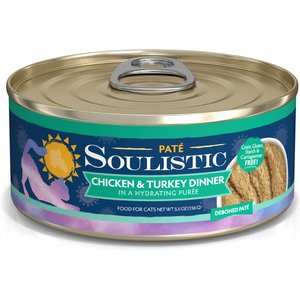 Soulistic Paté Chicken & Turkey Dinner in a Hydrating Purée Wet Cat Food, 5.5-oz can, case of 8