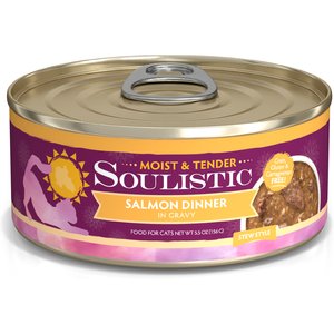 Soulistic Moist & Tender Salmon Dinner in Gravy Wet Cat Food, 5.5-oz can, case of 8