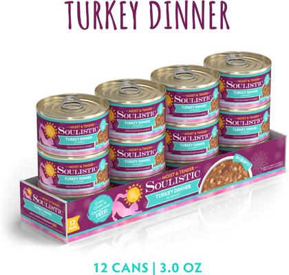 Show full view: Soulistic Moist & Tender Turkey Dinner in Gravy Wet Cat Food, 3-oz can, case of 12 slide 3 of 11