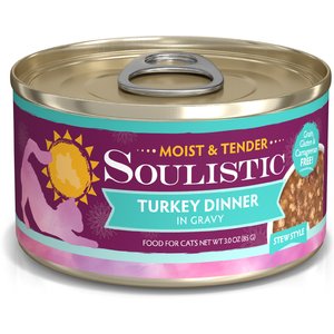 Soulistic Moist & Tender Turkey Dinner in Gravy Wet Cat Food, 3-oz can, case of 12
