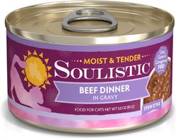 Soulistic Moist & Tender Beef Dinner in Gravy Wet Cat Food, 3-oz can, case of 12