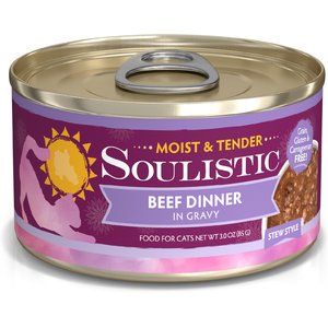 Soulistic Moist & Tender Beef Dinner in Gravy Wet Cat Food, 3-oz can, case of 12