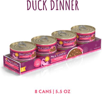 Show full view: Soulistic Moist & Tender Duck Dinner in Gravy Wet Cat Food, 5.5-oz can, case of 8 slide 3 of 11