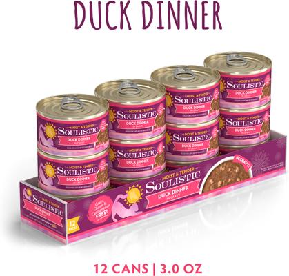 Show full view: Soulistic Moist & Tender Duck Dinner in Gravy Wet Cat Food, 3-oz can, case of 12 slide 3 of 11