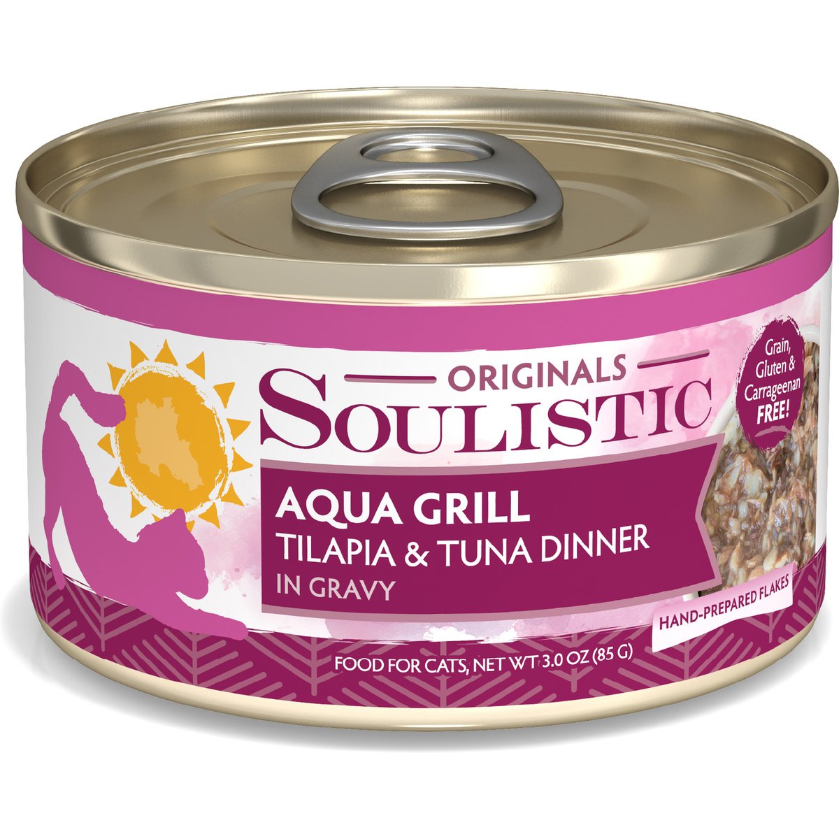 Soulistic Originals Aqua Grill Tilapia & Tuna Dinner in Gravy Wet Cat Food, 3-oz can, case of 12