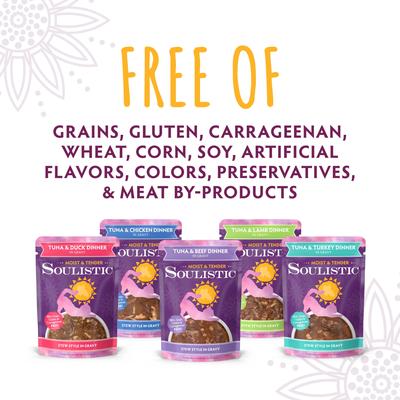 Show full view: Soulistic Moist & Tender Mindful Melodies Variety Pack Wet Cat Food, 3-oz pouch, case of 8 slide 9 of 12