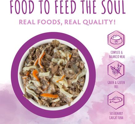 Show full view: Soulistic Originals Double Happiness Tuna & Crab Surimi Dinner in Gelée Wet Cat Food, 3-oz can, case of 12 slide 4 of 11