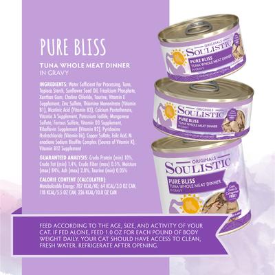 Show full view: Soulistic Originals Pure Bliss Tuna Whole Meat Dinner in Gravy Wet Cat Food, 3-oz can, case of 12 slide 5 of 11