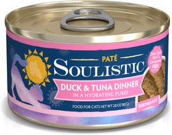 Soulistic Paté Duck & Tuna Dinner in a Hydrating Purée Wet Cat Food, 2.8-oz can, case of 12