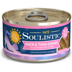 Soulistic Paté Duck & Tuna Dinner in a Hydrating Purée Wet Cat Food, 2.8-oz can, case of 12