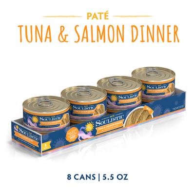 Show full view: Soulistic Paté Tuna & Salmon Dinner in a Hydrating Purée Wet Cat Food, 5.5-oz can, case of 8 slide 3 of 11