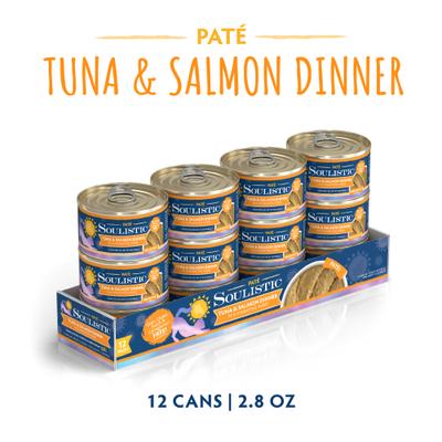 Show full view: Soulistic Paté Tuna & Salmon Dinner in a Hydrating Purée Wet Cat Food, 2.8-oz can, case of 12 slide 3 of 11