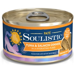 Soulistic Paté Tuna & Salmon Dinner in a Hydrating Purée Wet Cat Food, 2.8-oz can, case of 12
