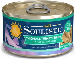 Soulistic Paté Chicken & Turkey Dinner in a Hydrating Purée Wet Cat Food, 2.8-oz can, case of 12