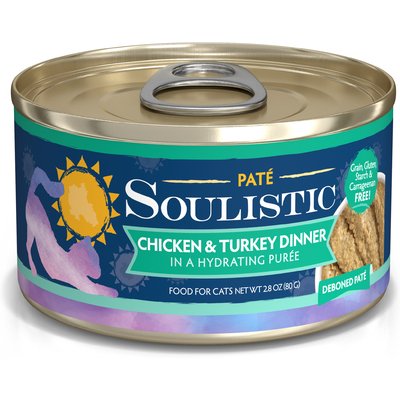 Soulistic Soulistic Paté Chicken & Turkey Dinner in a Hydrating Purée Wet Cat Food, 2.8-oz can, case of 12