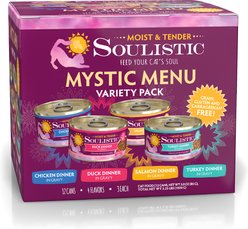Soulistic Moist & Tender Mystic Menu Variety Pack Wet Cat Food, 3-oz can, case of 12