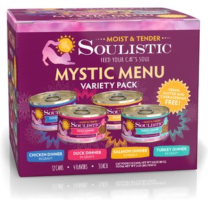 Soulistic Moist & Tender Mystic Menu Variety Pack Wet Cat Food, 3-oz can, case of 12