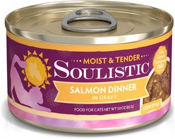 Soulistic Moist & Tender Salmon Dinner in Gravy Wet Cat Food, 3-oz can, case of 12