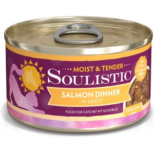 Soulistic Moist & Tender Salmon Dinner in Gravy Wet Cat Food, 3-oz can, case of 12