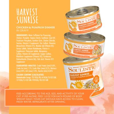 Show full view: Soulistic Originals Harvest Sunrise Chicken & Pumpkin Dinner in Gravy Wet Cat Food, 3-oz can, case of 12 slide 5 of 11