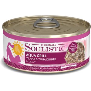 Soulistic Originals Aqua Grill Tilapia & Tuna Dinner in Gravy Wet Cat Food, 5.5-oz can, case of 8