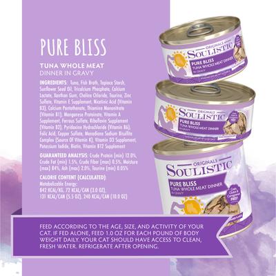 Show full view: Soulistic Originals Pure Bliss Tuna Whole Meat Dinner in Gravy Wet Cat Food, 10-oz can, case of 8 slide 5 of 11