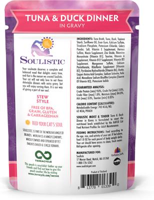 Show full view: Soulistic Moist & Tender Tuna & Duck Dinner in Gravy Wet Cat Food, 3-oz pouch, case of 8 slide 4 of 12