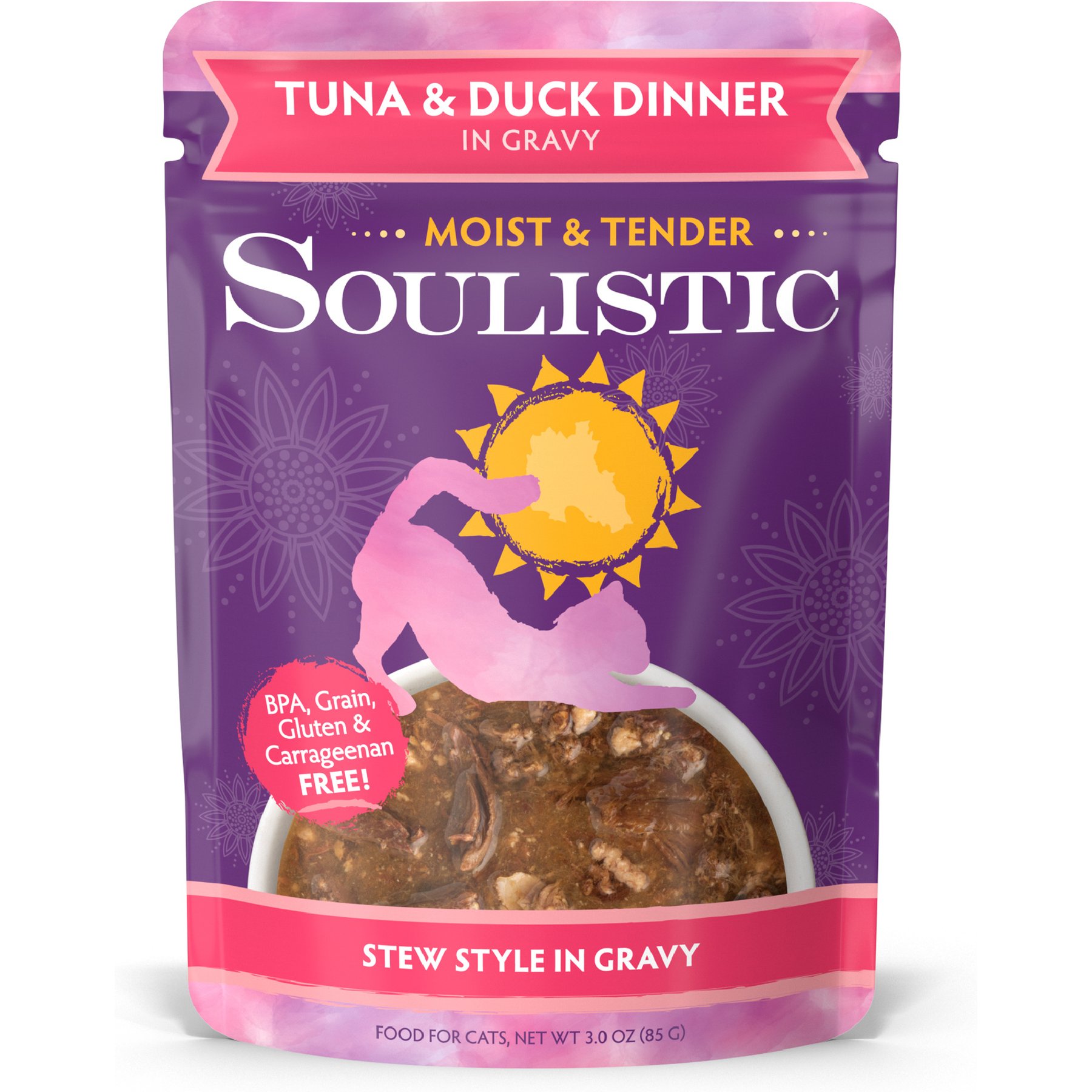 Soulistic Moist & Tender Tuna & Duck Dinner in Gravy Wet Cat Food, 3-oz pouch, case of 8
