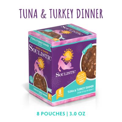 Show full view: Soulistic Moist & Tender Tuna & Turkey Dinner in Gravy Wet Cat Food, 3-oz pouch, case of 8 slide 3 of 12