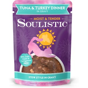 Soulistic Moist & Tender Tuna & Turkey Dinner in Gravy Wet Cat Food, 3-oz pouch, case of 8
