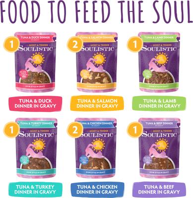 Show full view: Soulistic Moist & Tender Mindful Melodies Variety Pack Wet Cat Food, 3-oz pouch, case of 8 slide 7 of 12