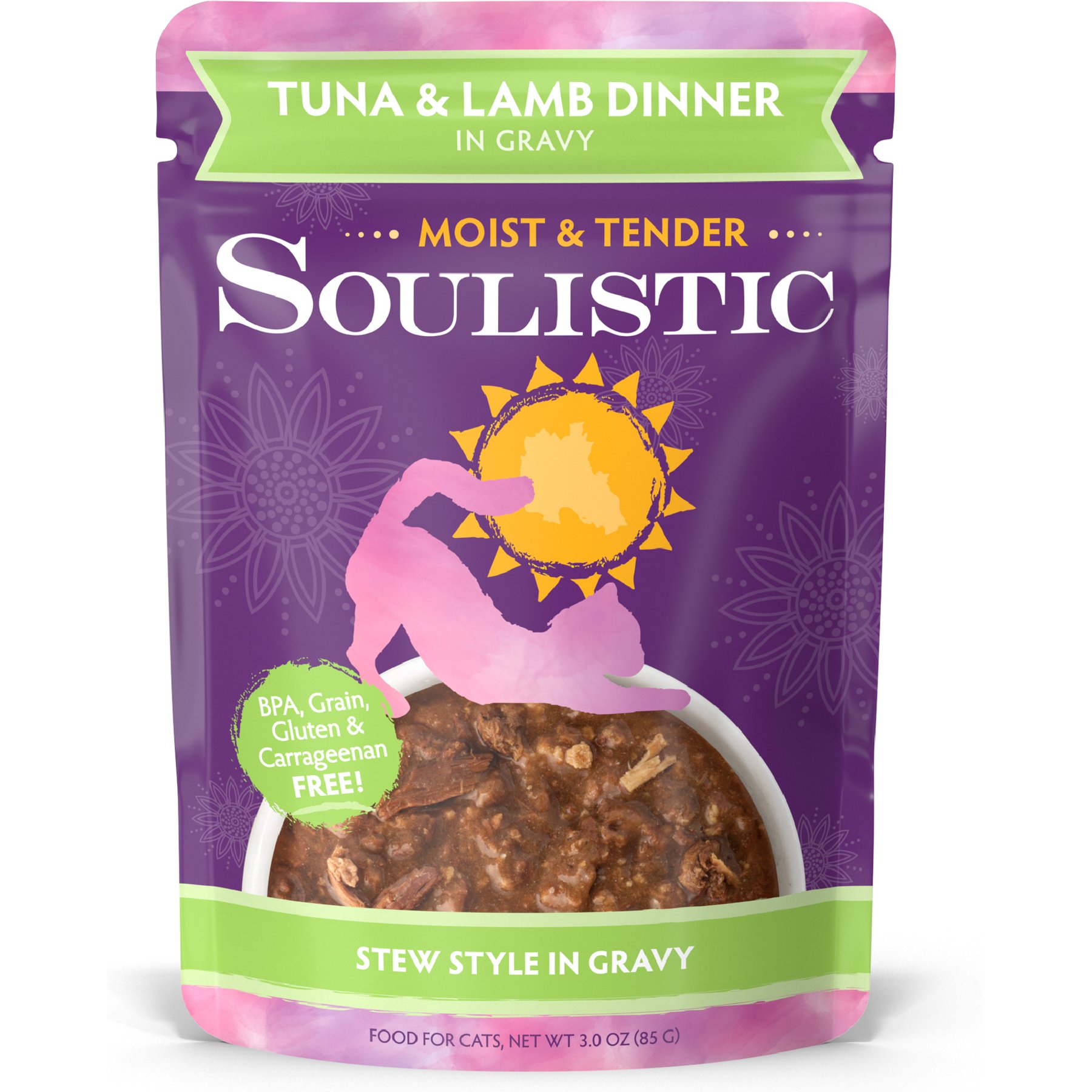 Soulistic Moist & Tender Tuna & Lamb Dinner in Gravy Wet Cat Food, 3-oz pouch, case of 8