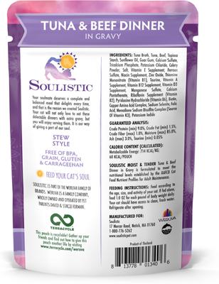 Show full view: Soulistic Moist & Tender Tuna & Beef Dinner in Gravy Wet Cat Food, 3-oz pouch, case of 8 slide 4 of 12