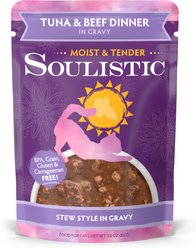 Soulistic Moist & Tender Tuna & Beef Dinner in Gravy Wet Cat Food, 3-oz pouch, case of 8