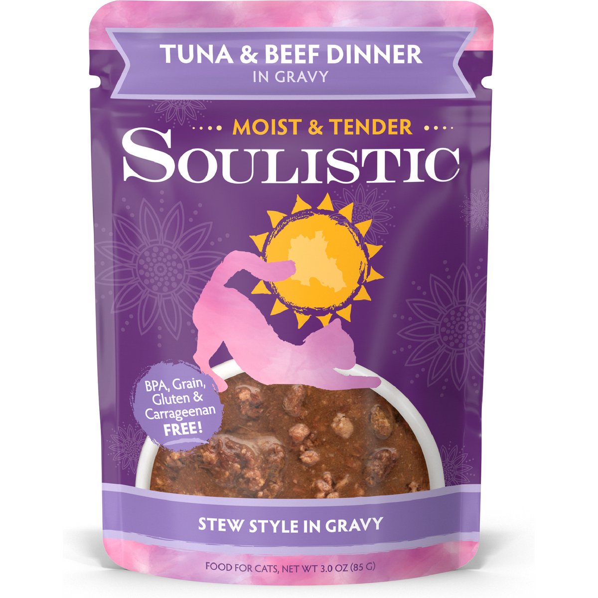 Soulistic Moist & Tender Tuna & Beef Dinner in Gravy Wet Cat Food, 3-oz pouch, case of 8