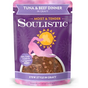 Soulistic Moist & Tender Tuna & Beef Dinner in Gravy Wet Cat Food, 3-oz pouch, case of 8